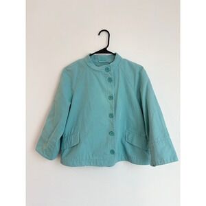 Max Mara Teal Cotton Button Cropped Jacket Italian Preppy Old Money Quiet Luxury